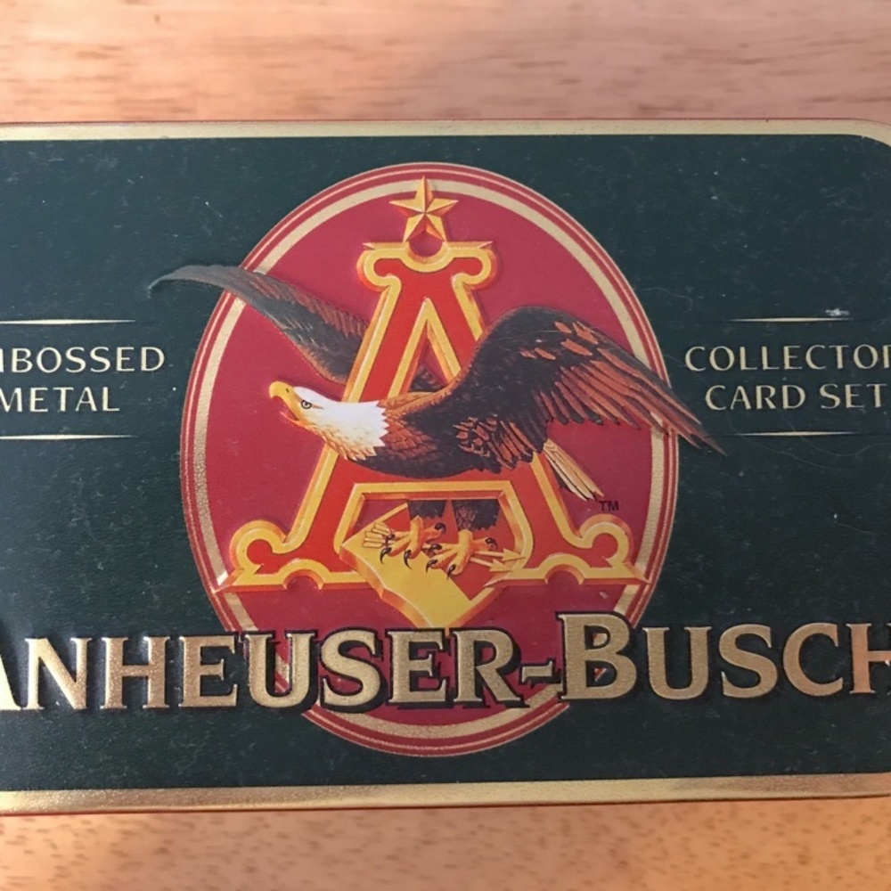 Vintage 1996 Anheuser-Busch Embossed Metal Collector Tin 10 Card Set Budweiser